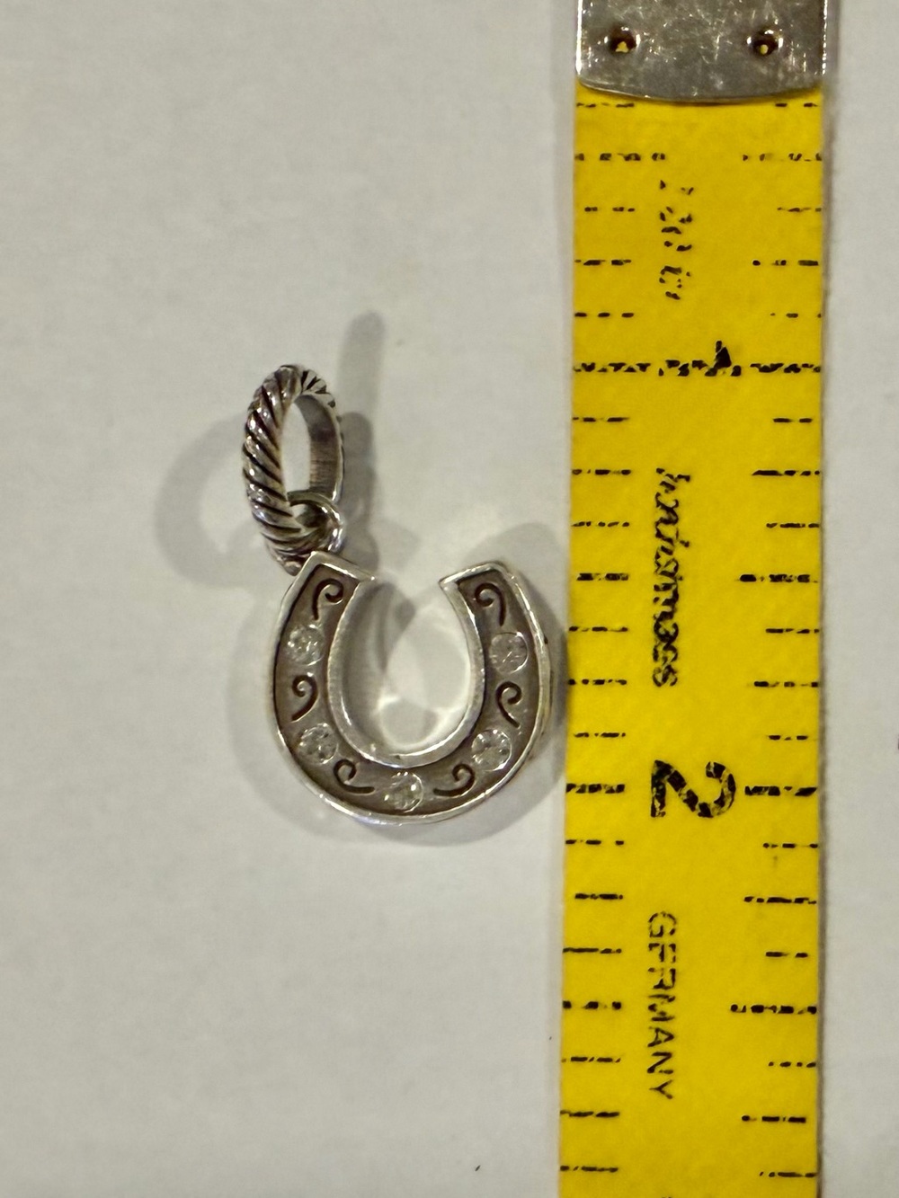Brighton Silver Horseshoe CZ Charm Pendant with Scroll Accents